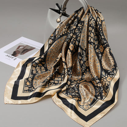Retro Cashew Pattern Silk Scarf, Large Square Scarf for Women