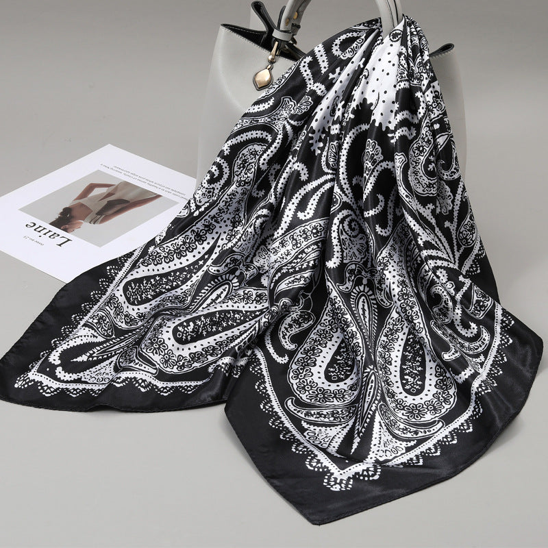 Retro Cashew Pattern Silk Scarf, Large Square Scarf for Women