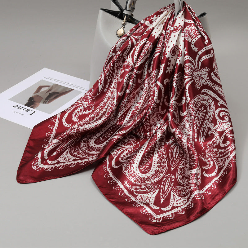 Retro Cashew Pattern Silk Scarf, Large Square Scarf for Women