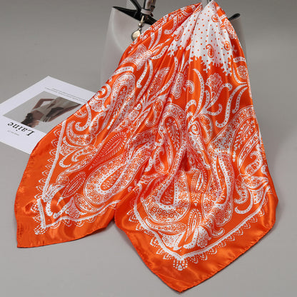 Retro Cashew Pattern Silk Scarf, Large Square Scarf for Women