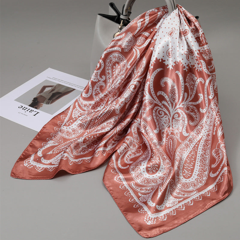 Retro Cashew Pattern Silk Scarf, Large Square Scarf for Women