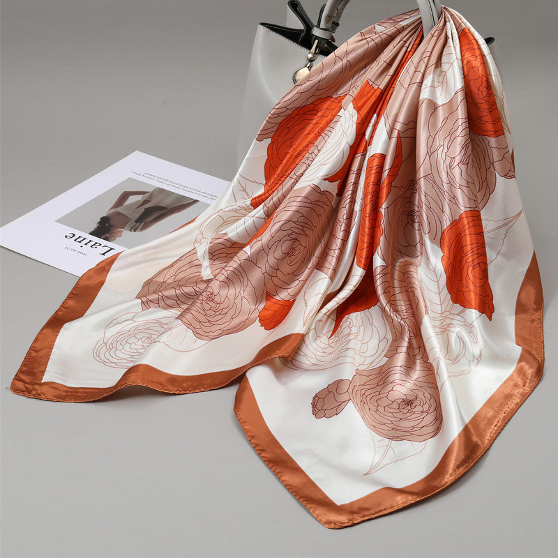 Retro Cashew Pattern Silk Scarf, Large Square Scarf for Women