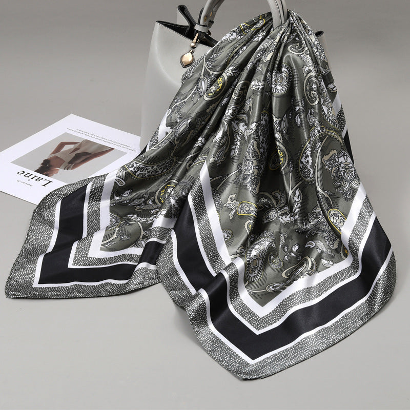 Retro Cashew Pattern Silk Scarf, Large Square Scarf for Women