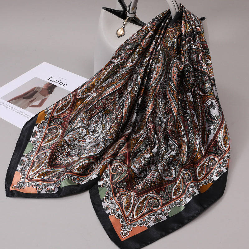Retro Cashew Pattern Silk Scarf, Large Square Scarf for Women