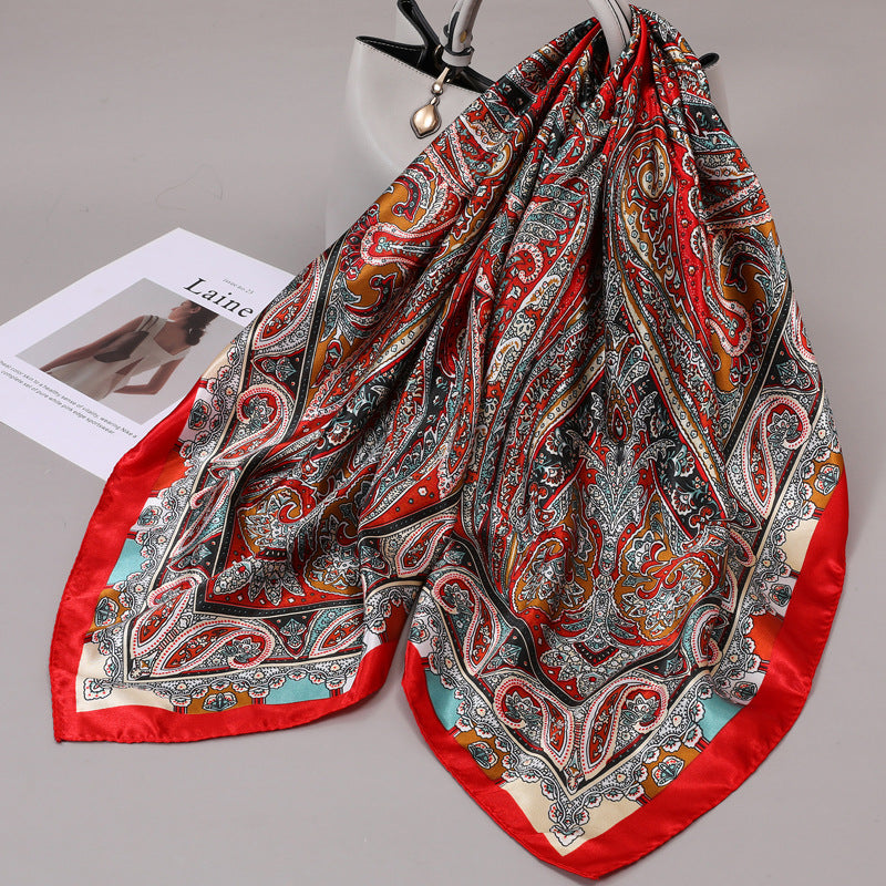 Retro Cashew Pattern Silk Scarf, Large Square Scarf for Women