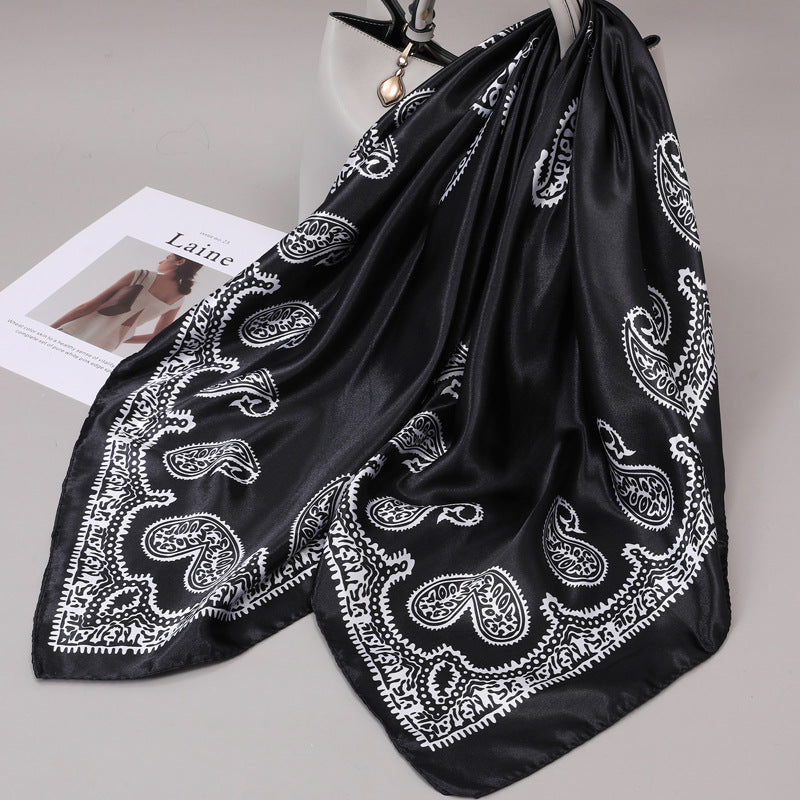 Retro Cashew Pattern Silk Scarf, Large Square Scarf for Women