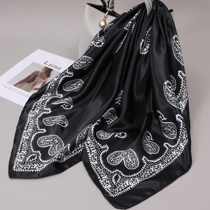 Retro Cashew Pattern Silk Scarf, Large Square Scarf for Women