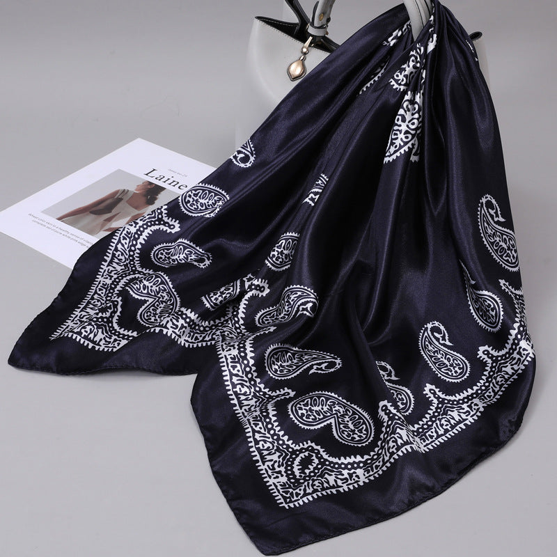Retro Cashew Pattern Silk Scarf, Large Square Scarf for Women