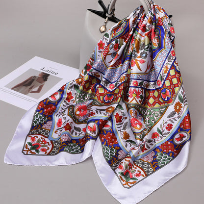 Retro Cashew Pattern Silk Scarf, Large Square Scarf for Women