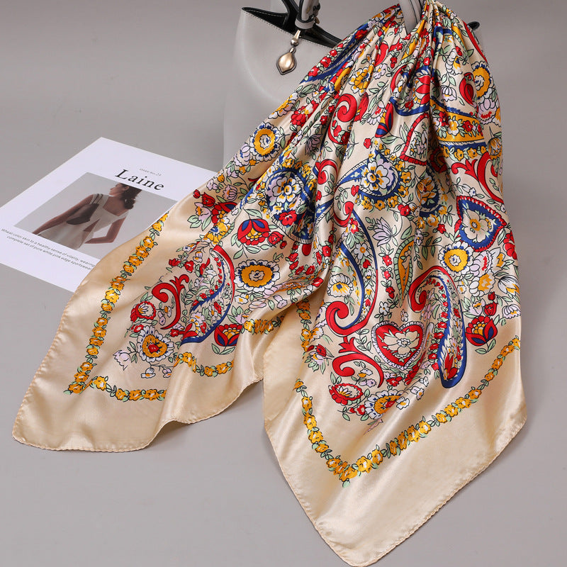 Retro Cashew Pattern Silk Scarf, Large Square Scarf for Women