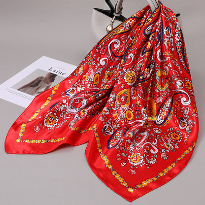 Retro Cashew Pattern Silk Scarf, Large Square Scarf for Women