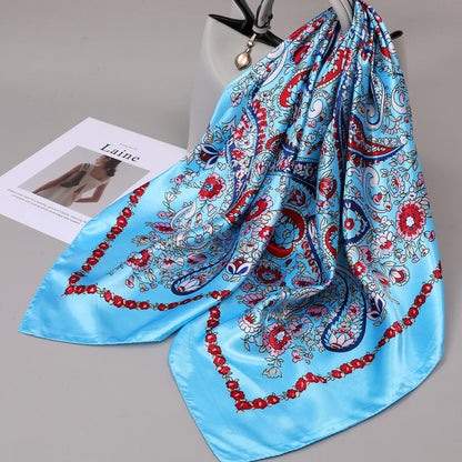 Retro Cashew Pattern Silk Scarf, Large Square Scarf for Women