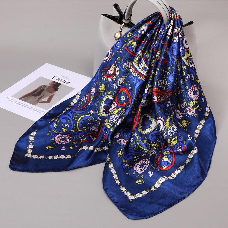 Retro Cashew Pattern Silk Scarf, Large Square Scarf for Women
