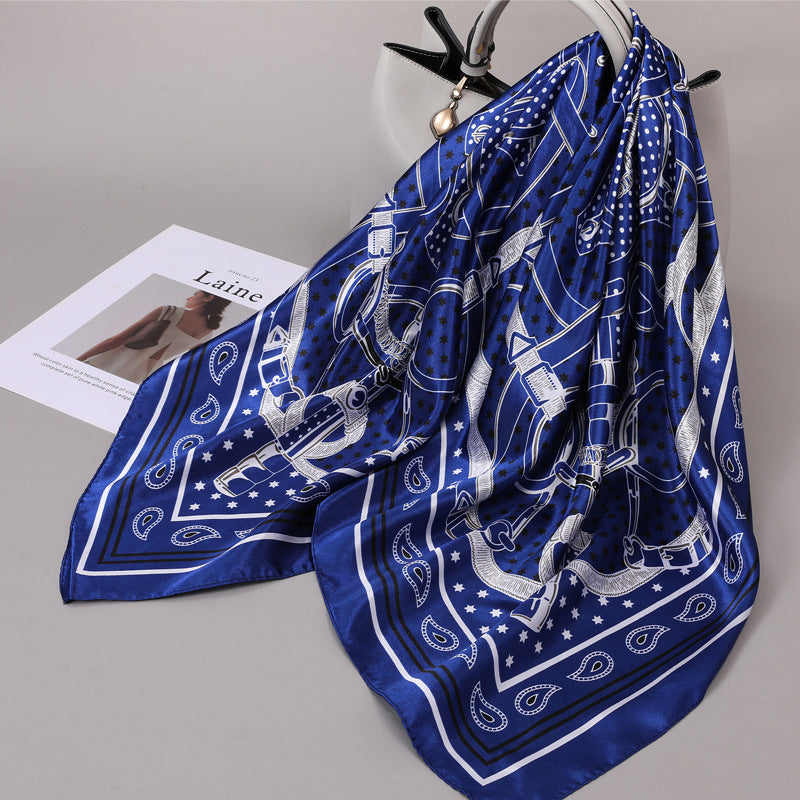 Retro Cashew Pattern Silk Scarf, Large Square Scarf for Women