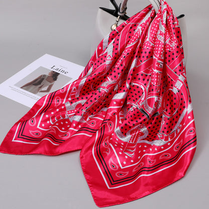 Retro Cashew Pattern Silk Scarf, Large Square Scarf for Women