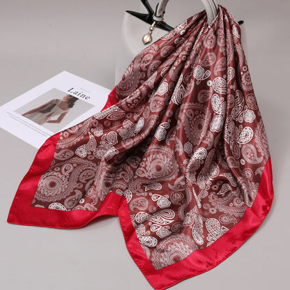 Retro Cashew Pattern Silk Scarf, Large Square Scarf for Women