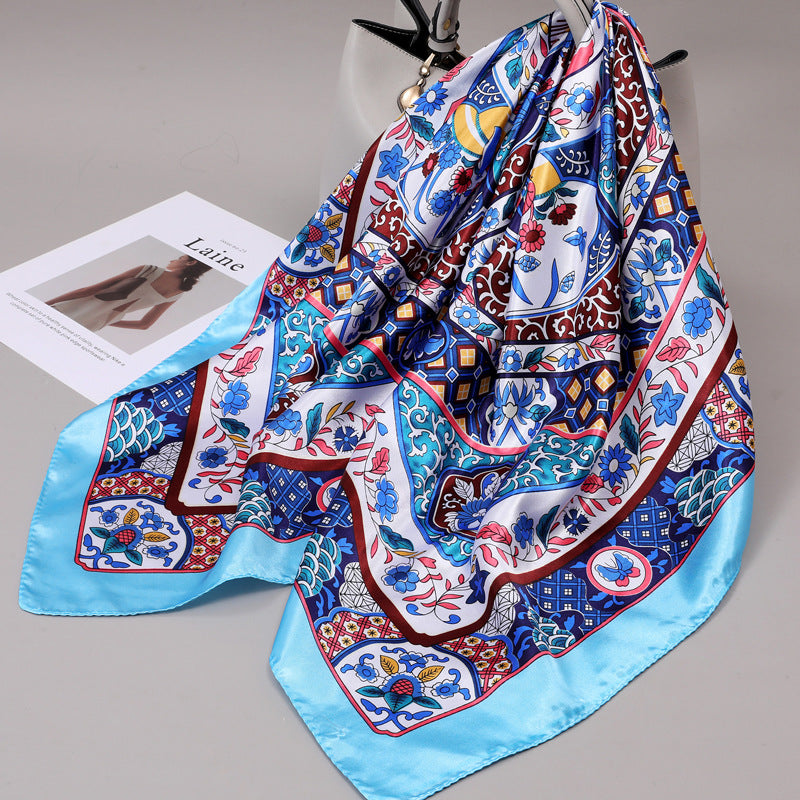 Retro Cashew Pattern Silk Scarf, Large Square Scarf for Women
