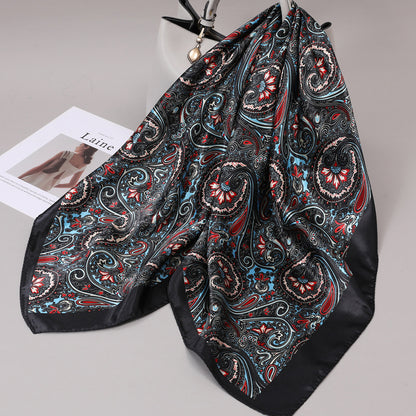 Retro Cashew Pattern Silk Scarf, Large Square Scarf for Women