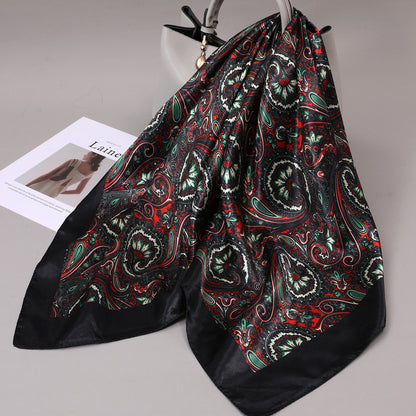 Retro Cashew Pattern Silk Scarf, Large Square Scarf for Women