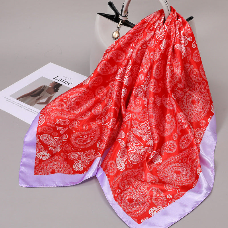 Retro Cashew Pattern Silk Scarf, Large Square Scarf for Women