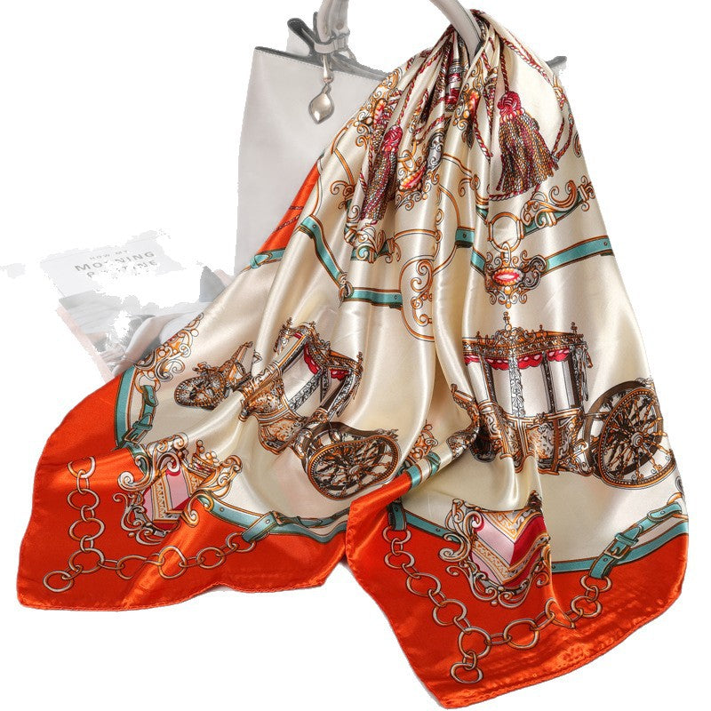 Retro Cashew Pattern Silk Scarf, Large Square Scarf for Women
