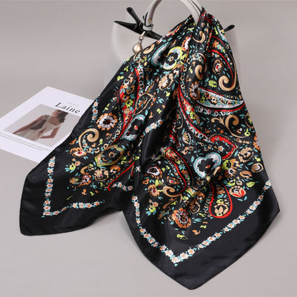 Retro Cashew Pattern Silk Scarf, Large Square Scarf for Women
