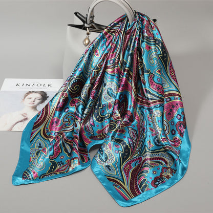 Retro Cashew Pattern Silk Scarf, Large Square Scarf for Women