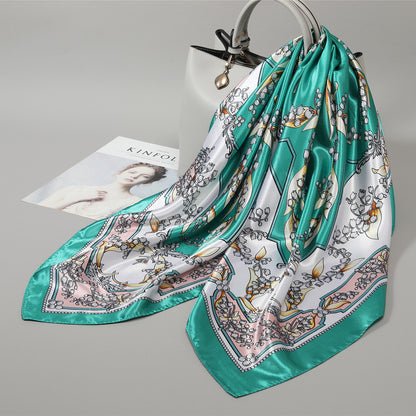 Retro Cashew Pattern Silk Scarf, Large Square Scarf for Women