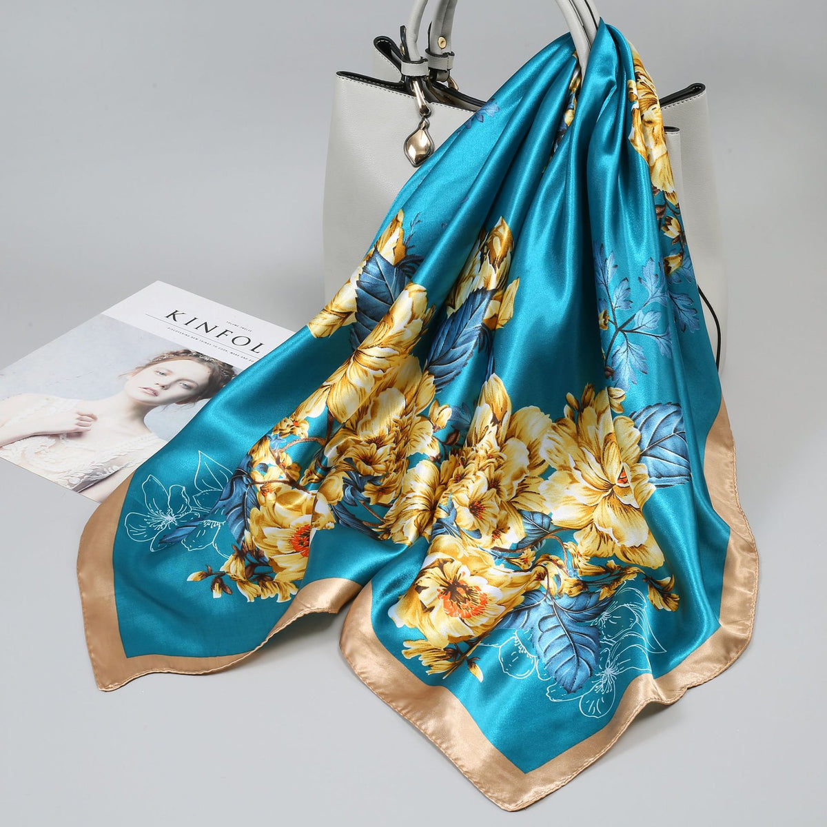 Retro Cashew Pattern Silk Scarf, Large Square Scarf for Women
