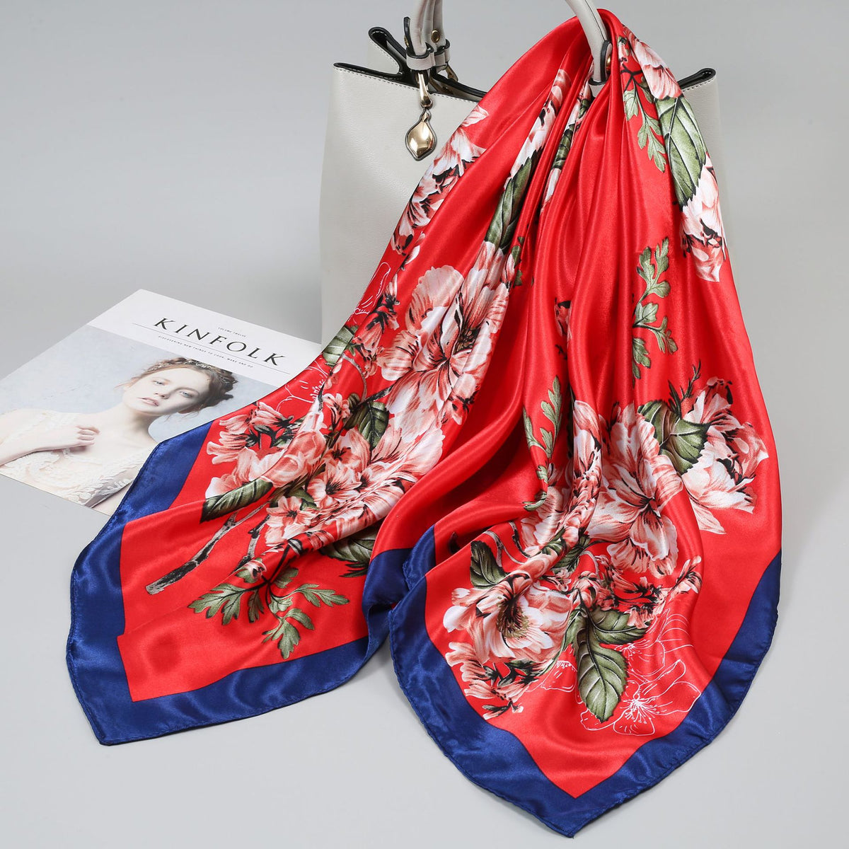 Retro Cashew Pattern Silk Scarf, Large Square Scarf for Women