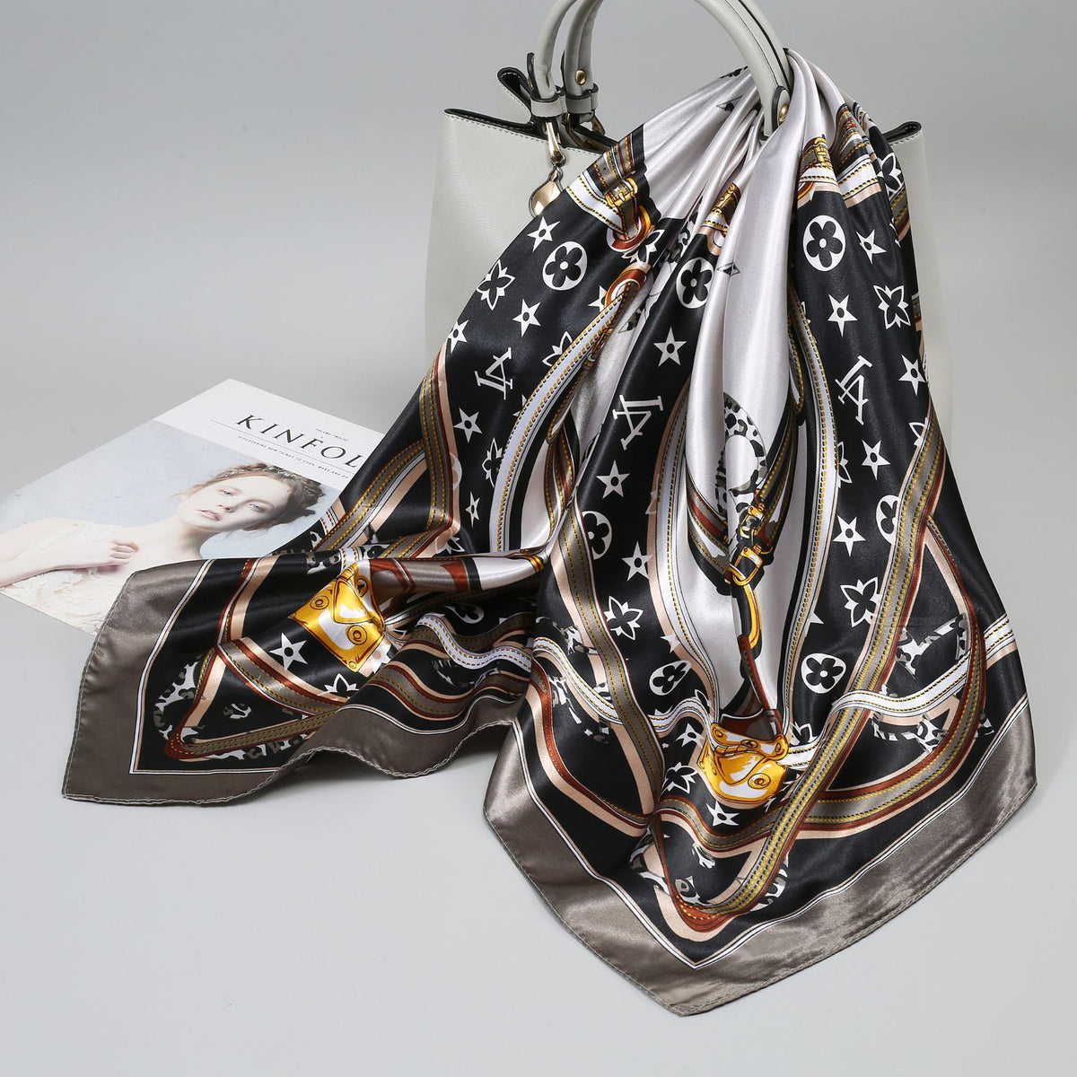 Retro Cashew Pattern Silk Scarf, Large Square Scarf for Women