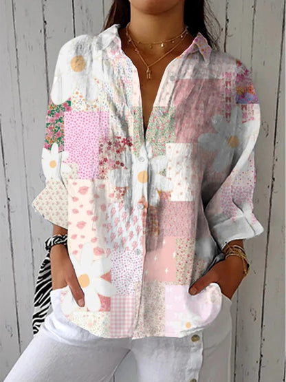 Retro Cat Print Shirt and Pants Set with Scarf
