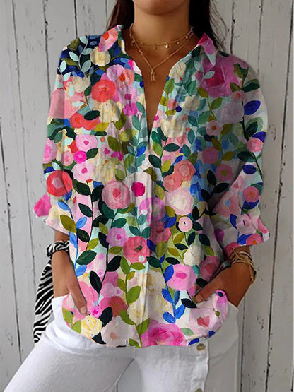 Retro Cat Print Shirt and Pants Set with Scarf