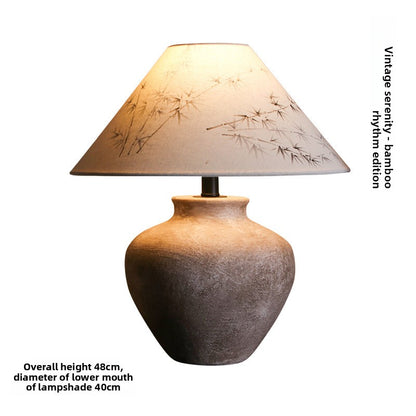 Retro Ceramic Table Lamp with Bamboo Shade