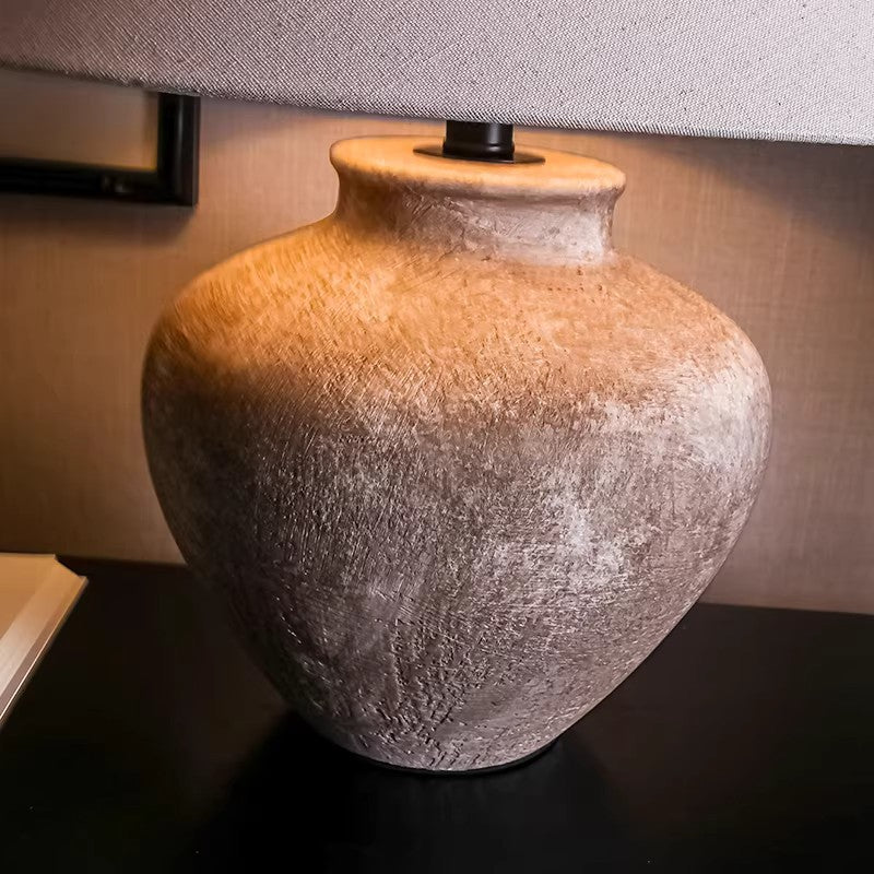 Retro Ceramic Table Lamp with Bamboo Shade