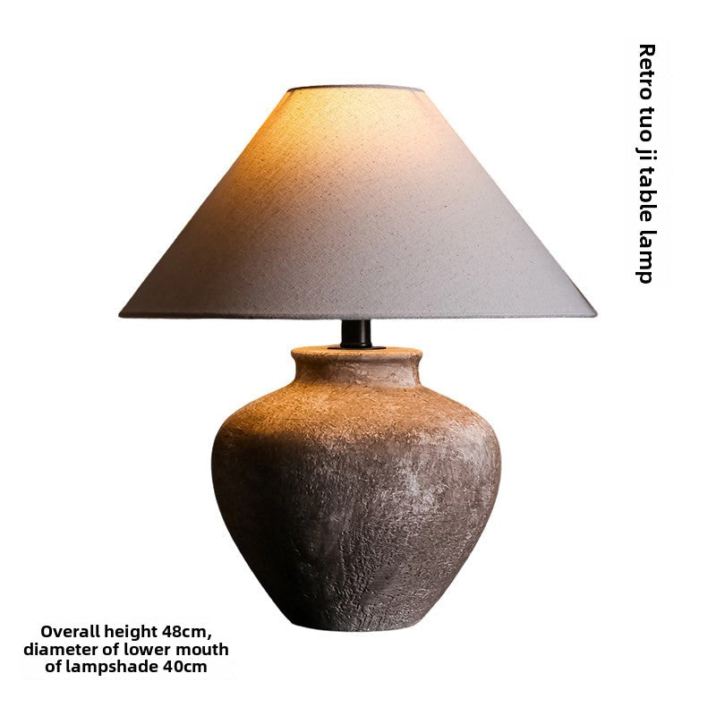 Retro Ceramic Table Lamp with Bamboo Shade