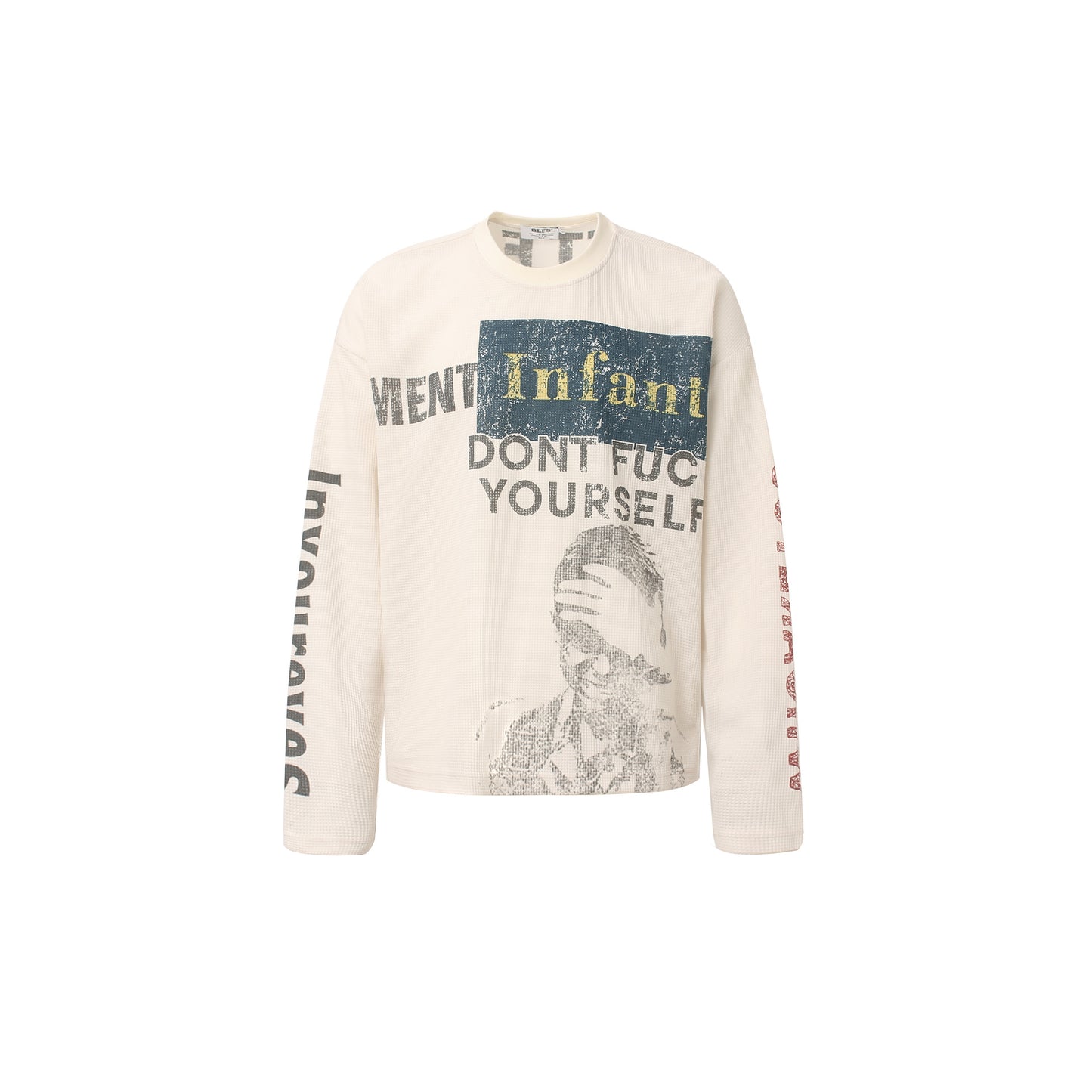 Retro Character Print Waffle Long Sleeve T-shirt