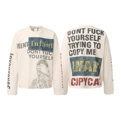 Retro Character Print Waffle Long Sleeve T-shirt
