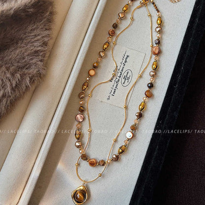 Retro Coffee Color Beaded Necklace