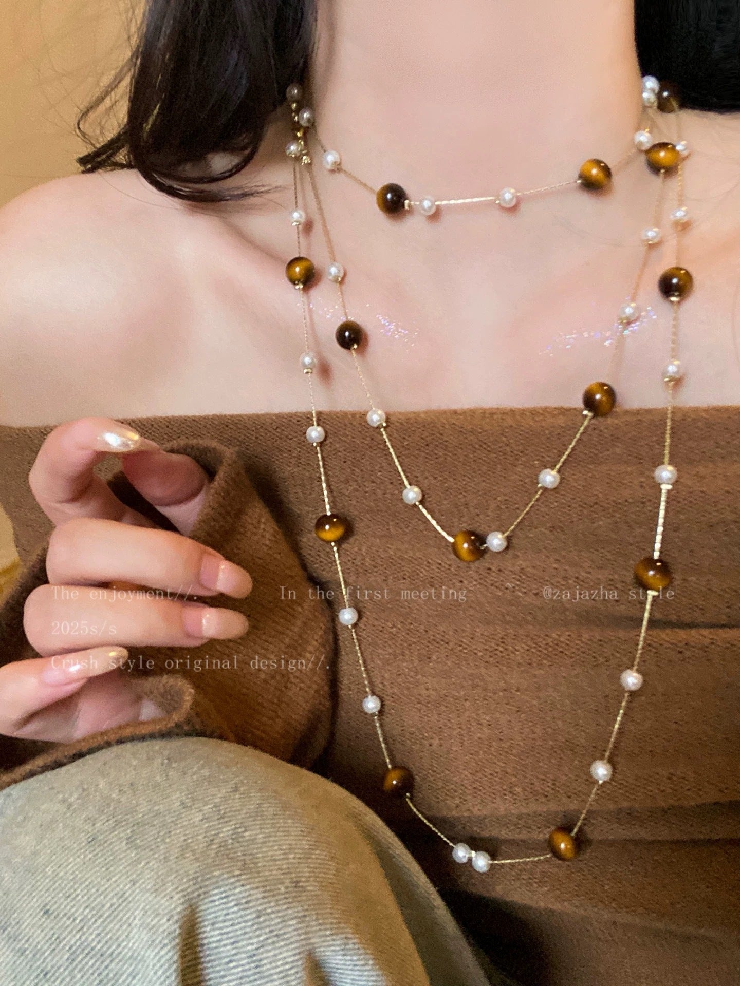Retro Coffee Color Beaded Necklace