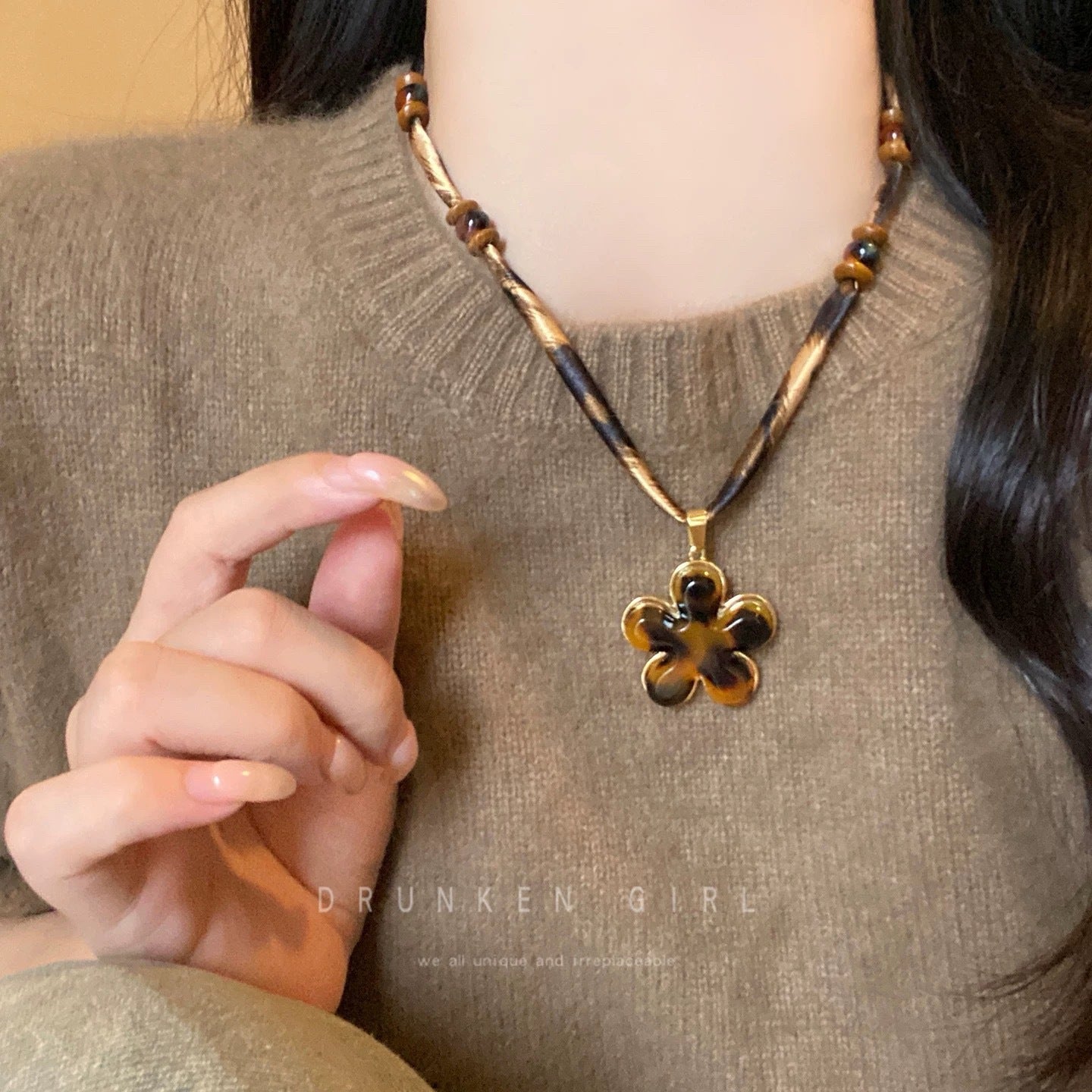 Retro Coffee Color Beaded Necklace