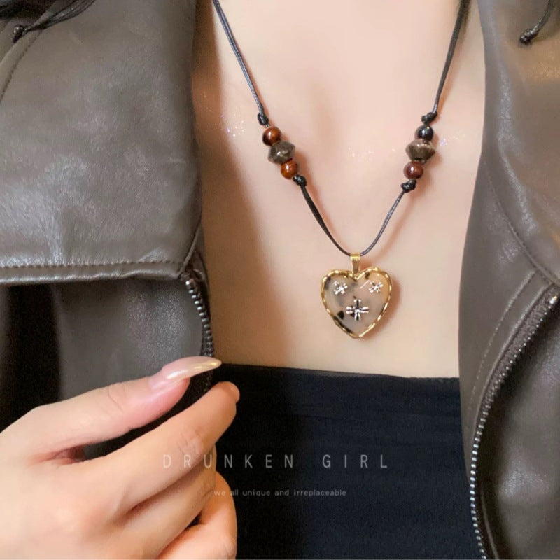 Retro Coffee Color Beaded Necklace