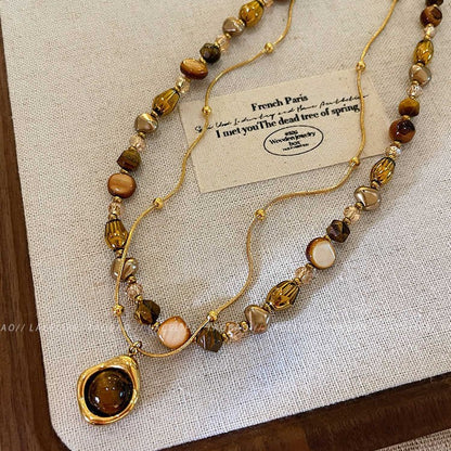 Retro Coffee Color Beaded Necklace