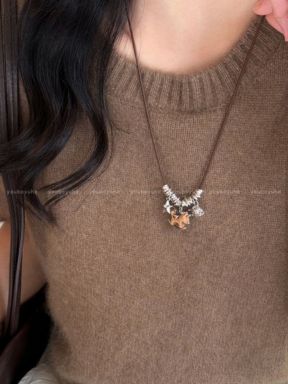 Retro Coffee Color Beaded Necklace