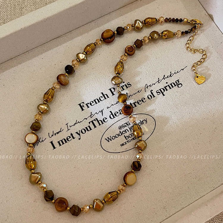 Retro Coffee Color Beaded Necklace