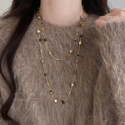 Retro Coffee Color Beaded Necklace