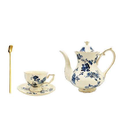 Retro Coffee Cup Set: Ceramic Cups and Saucers with Gold Trim, Large English-Style Tea Cups, French-Style Teapot