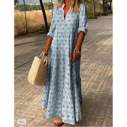 Retro Collar Loose Long Dress