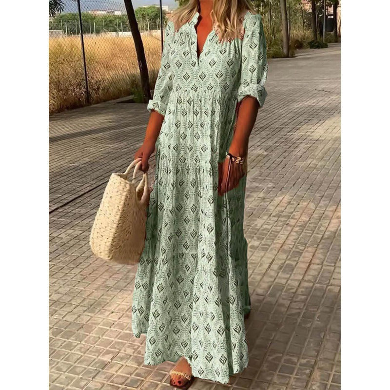 Retro Collar Loose Long Dress