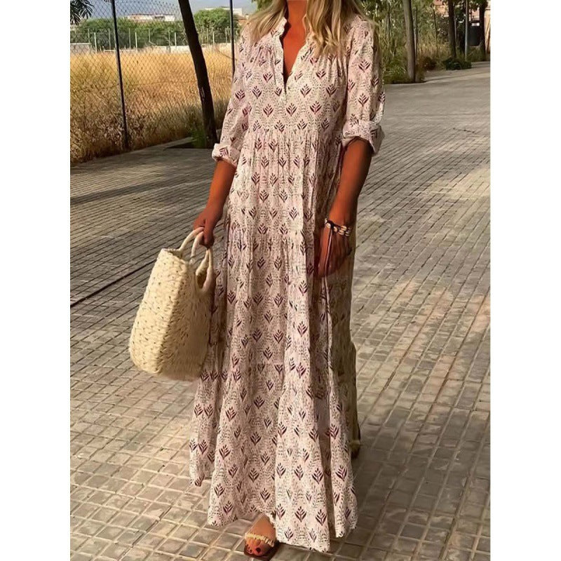 Retro Collar Loose Long Dress